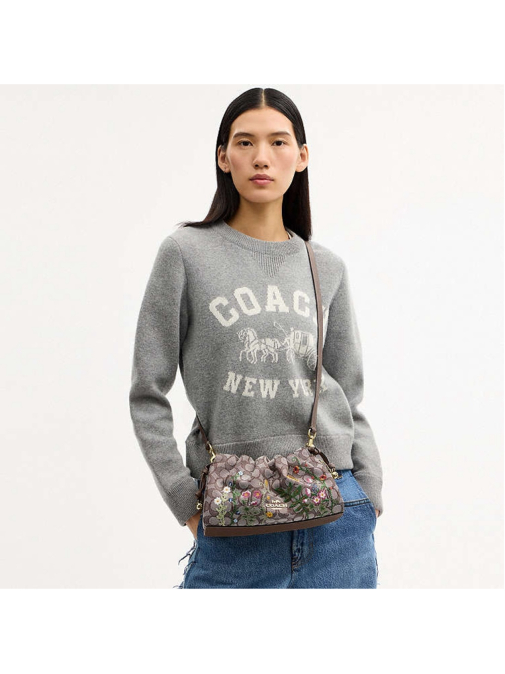 NEW Coach Faye Shoulder Bag In Signature Jacquard With Floral Embroidery NWT - Picture 15 of 16